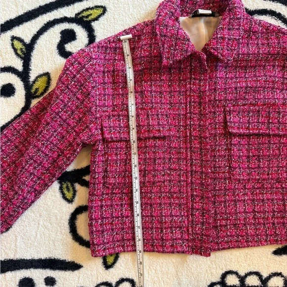 Rachel Zoe Pink Tweed Bouclé Cropped Zip Jacket Blazer S - Picture 10 of 13
